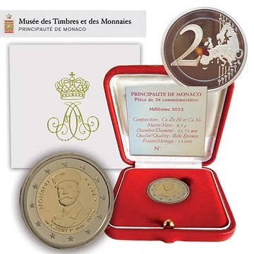 2 € euro commémorative 2022 Prinpauté de Monaco pour le centenaire de la mort du Prince Albert Ier de Monaco coffret BE