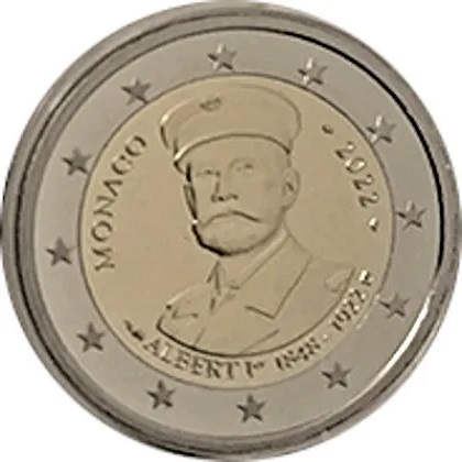 2 € euro commémorative 2022 Prinpauté de Monaco pour le centenaire de la mort du Prince Albert Ier de Monaco