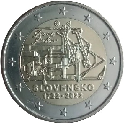 2 € euro commémorative 2022 Slovaquie pour le 300e anniversaire de la construction de la première machine à vapeur pour pomper l'eau des mines en Slovaquie