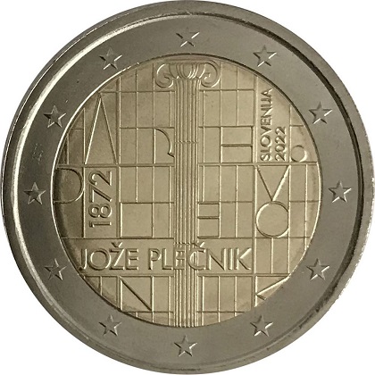 2 € euro commémorative 2022 Slovénie pour le 150e anniversaire de la naissance de l'architecte Jože Plecnik