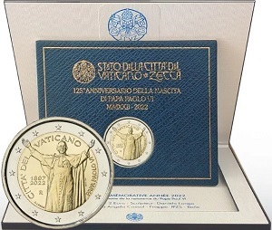 2 € euro commémorative 2022 Vatican pour le 125e ??anniversaire de la naissance du pape Paul VI BE