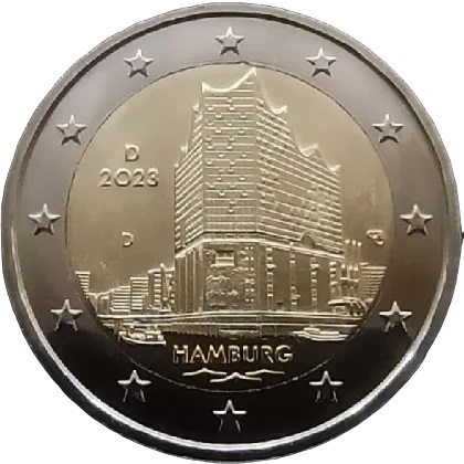 2 € commémorative 2023 Allemagne dédiée à l'État de Hambourg et la Philharmonie de l’Elbe