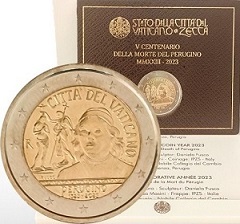 2 € commémorative 2023 Vatican pour le Ve Centenaire de la mort de Pietro Perugino BU