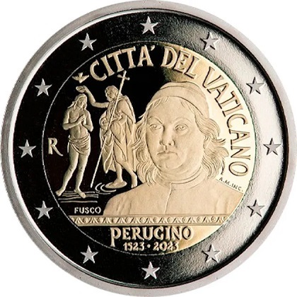 2 € commémorative 2023 Vatican pour le Ve Centenaire de la mort de Pietro Perugino.
