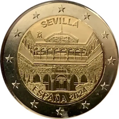 2 € commémorative 2024 Espagne pour célébrer La Cathédrale, l'Alcázar et l'Archivo de Indias de Séville
