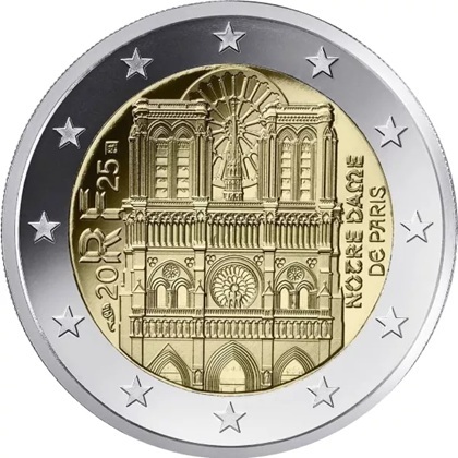 2 euro commémorative 2025 France dédiée à la Cathédrale Notre Dame de Paris