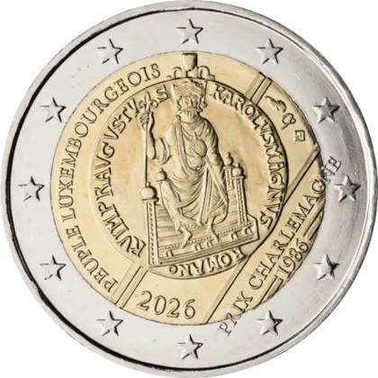 2 euro commémorative 2026 Luxembourg pour le 40e anniversaire de l’attribution du Prix International Charlemagne au Peuple Luxembourgeois en 1986
