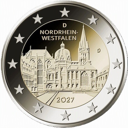 2 euro commémorative 2027 Allemagne dédiée à la Rhénanie-du-Nord-Westphalie et la Cathédrale d’Aix-la-Chapelle.
